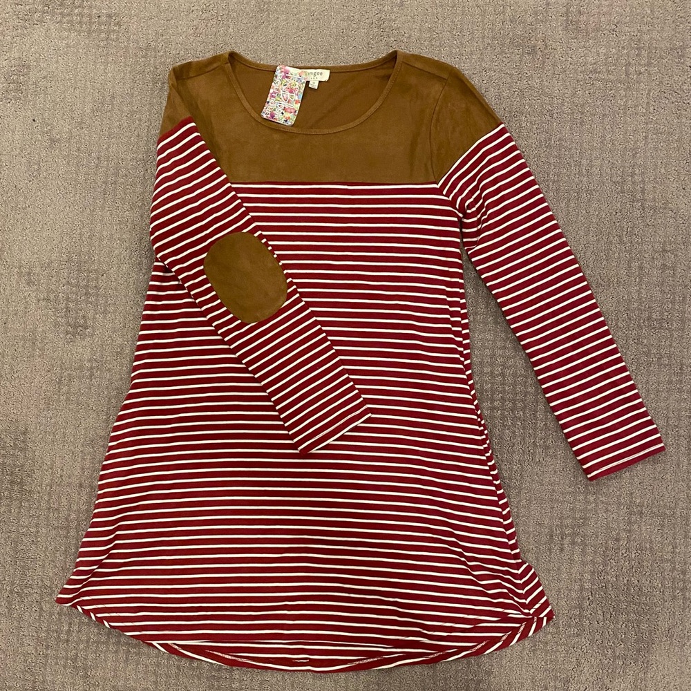 Red striped Boutique dress with suede accents